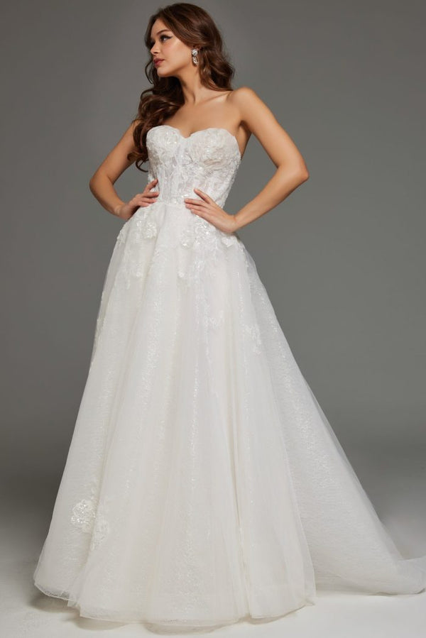 Jovani JB43324 Long Beaded Lace Ballgown Wedding Dress