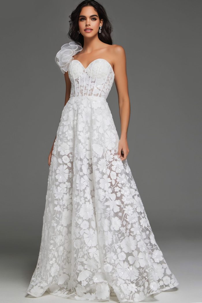 Wedding Dresses Floral Lace Bridal Gown Long Print Wedding Dress Ivory