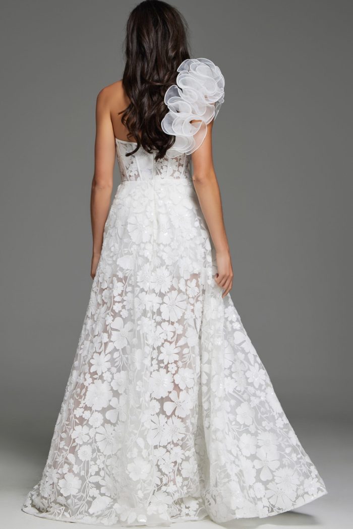 Wedding Dresses Floral Lace Bridal Gown Long Print Wedding Dress Ivory