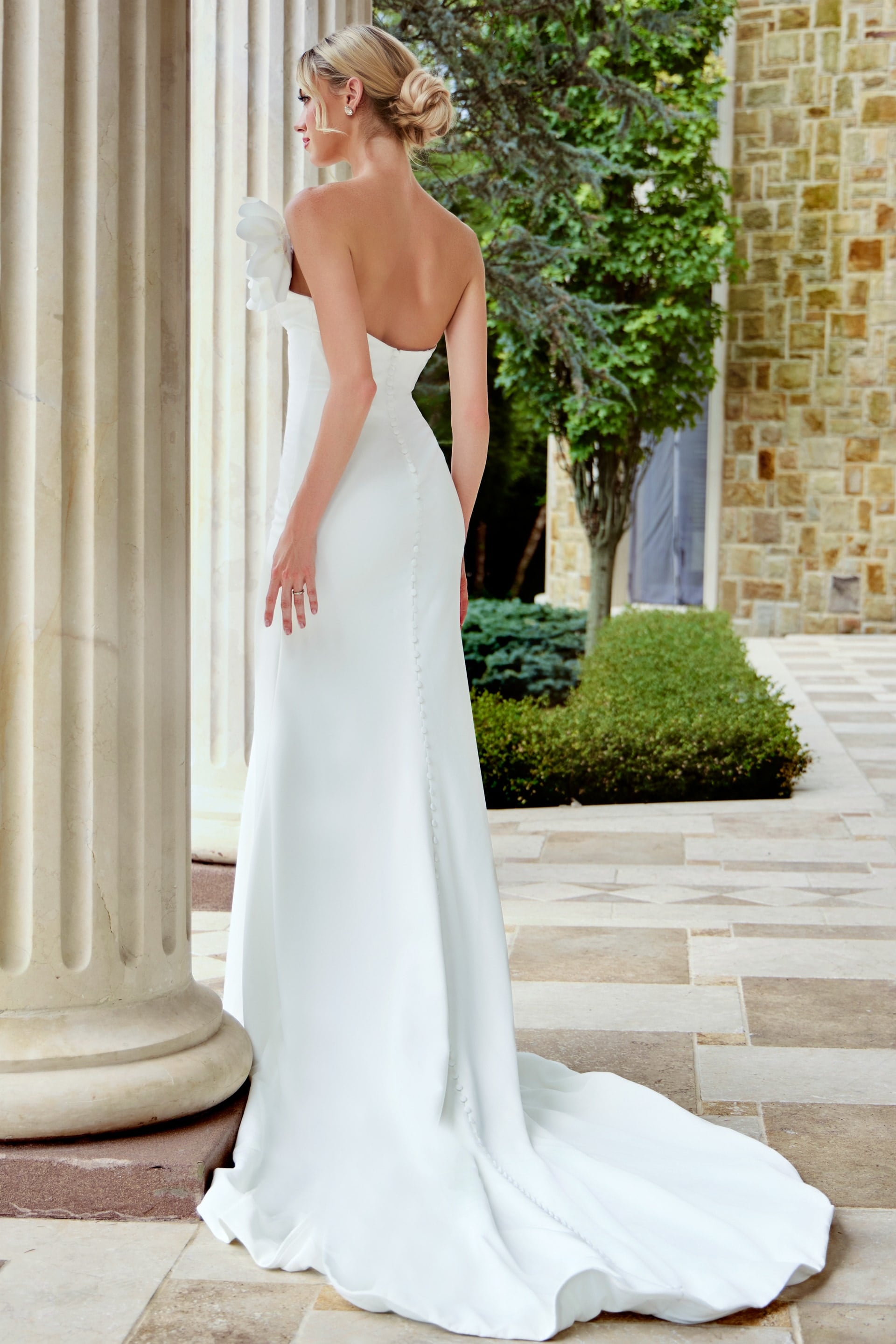 One-Shoulder Floor-Length Crepe Wedding Mermaid Gown Jovani JB43815