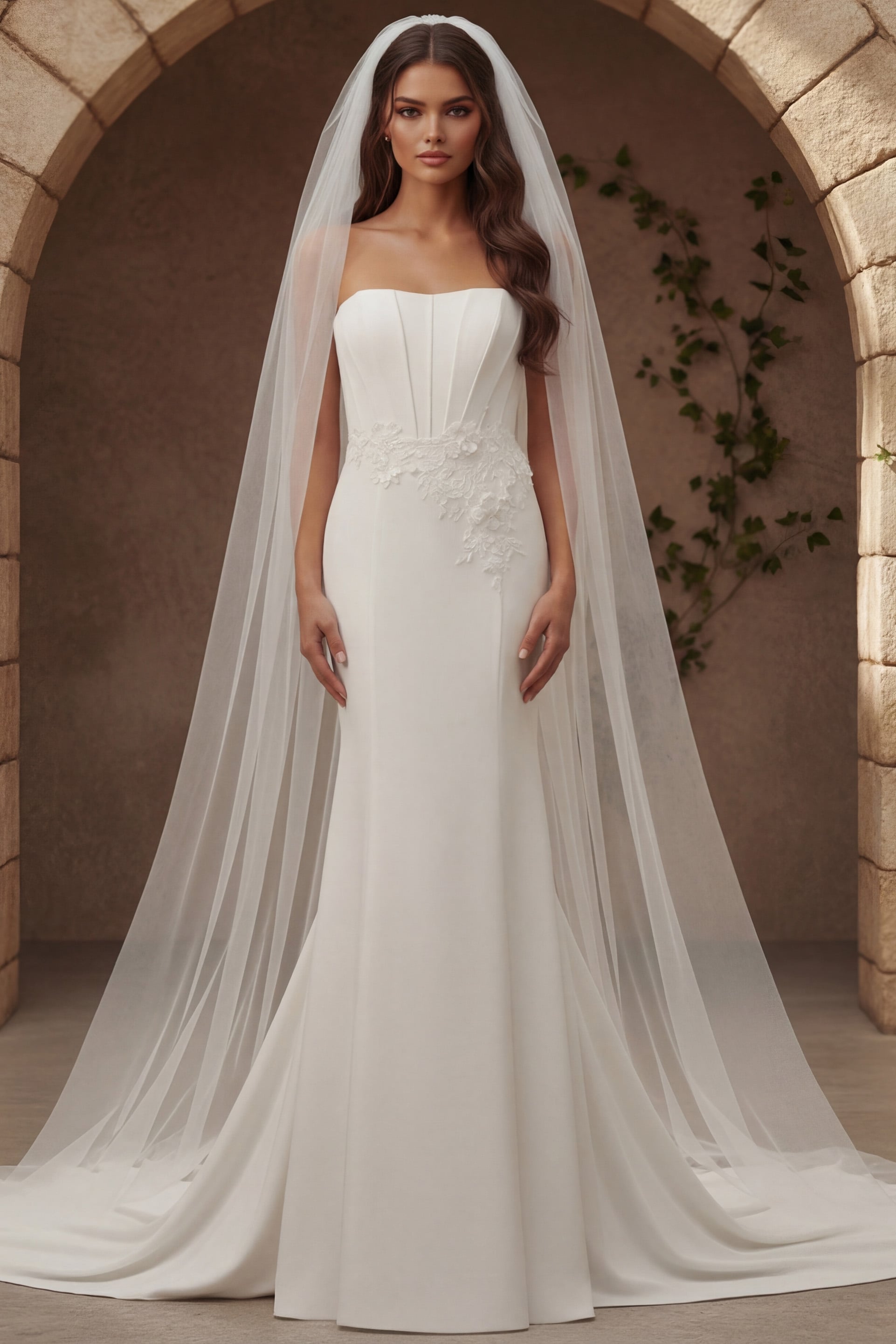 Strapless Floor-Length Crepe Wedding Mermaid Gown Jovani JB43816