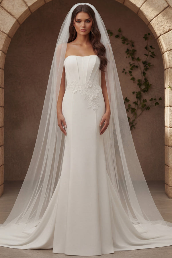 Strapless Floor-Length Crepe Wedding Mermaid Gown Jovani JB43816