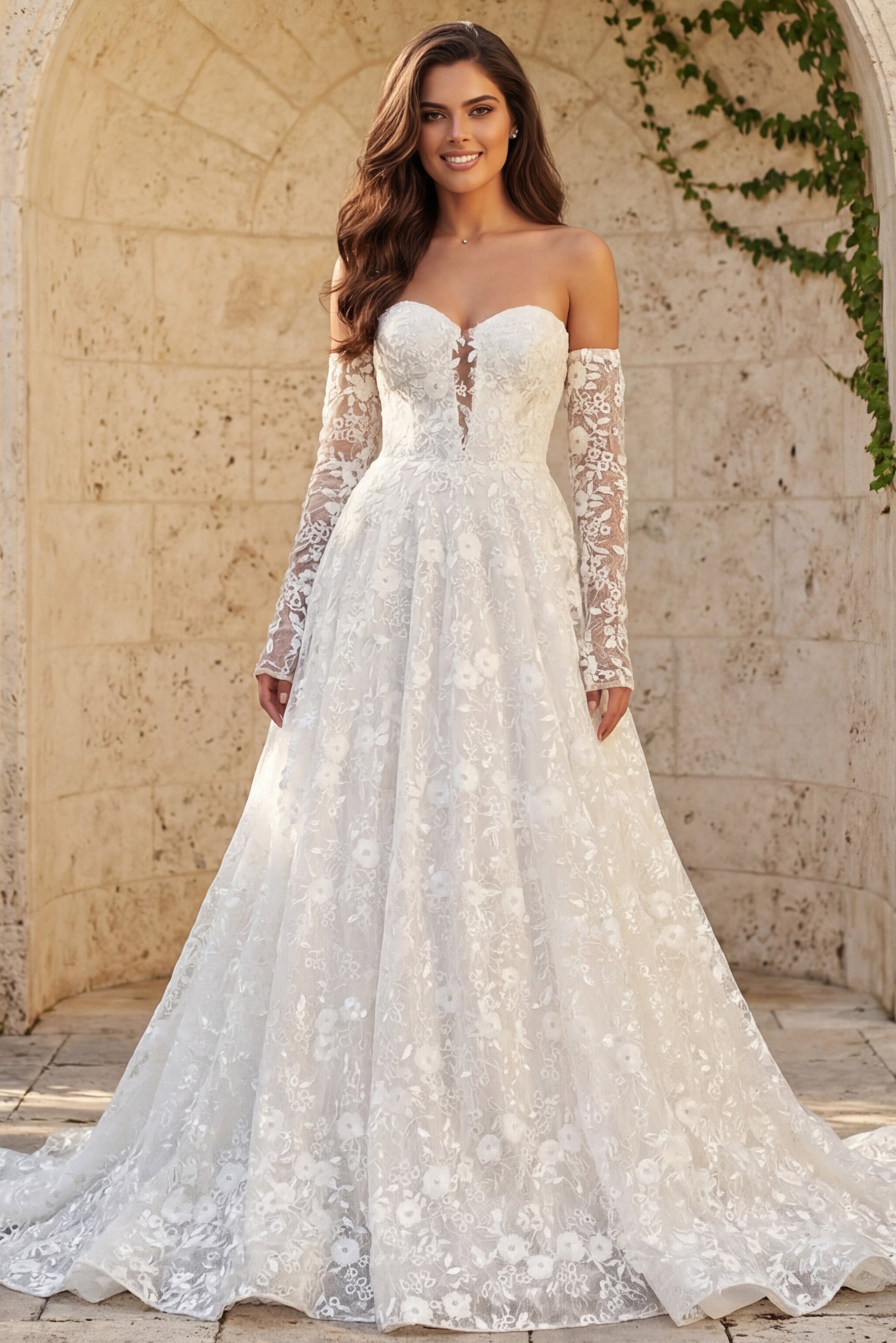 Sweetheart Floor-Length Lace Wedding Ball Gown Jovani JB43864