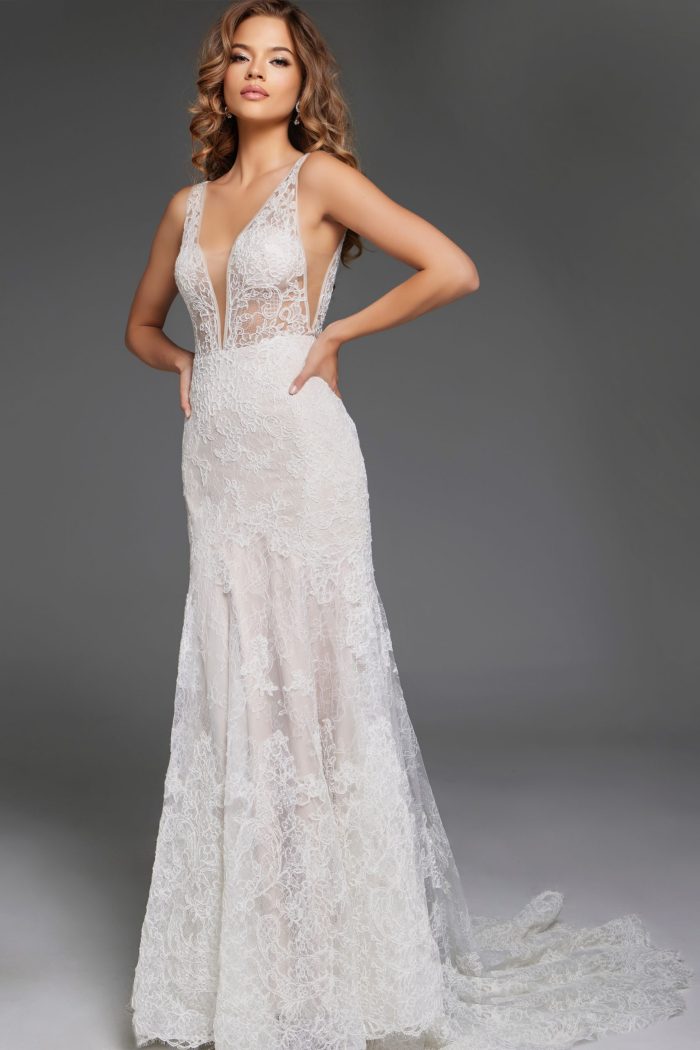 Wedding Dresses Bridal Gown Intricate Lace Long Wedding Dress Ivory/Nude