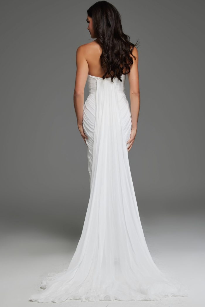 Wedding Dresses Bridal Gown Draped Long High Slit Wedding Dress Ivory