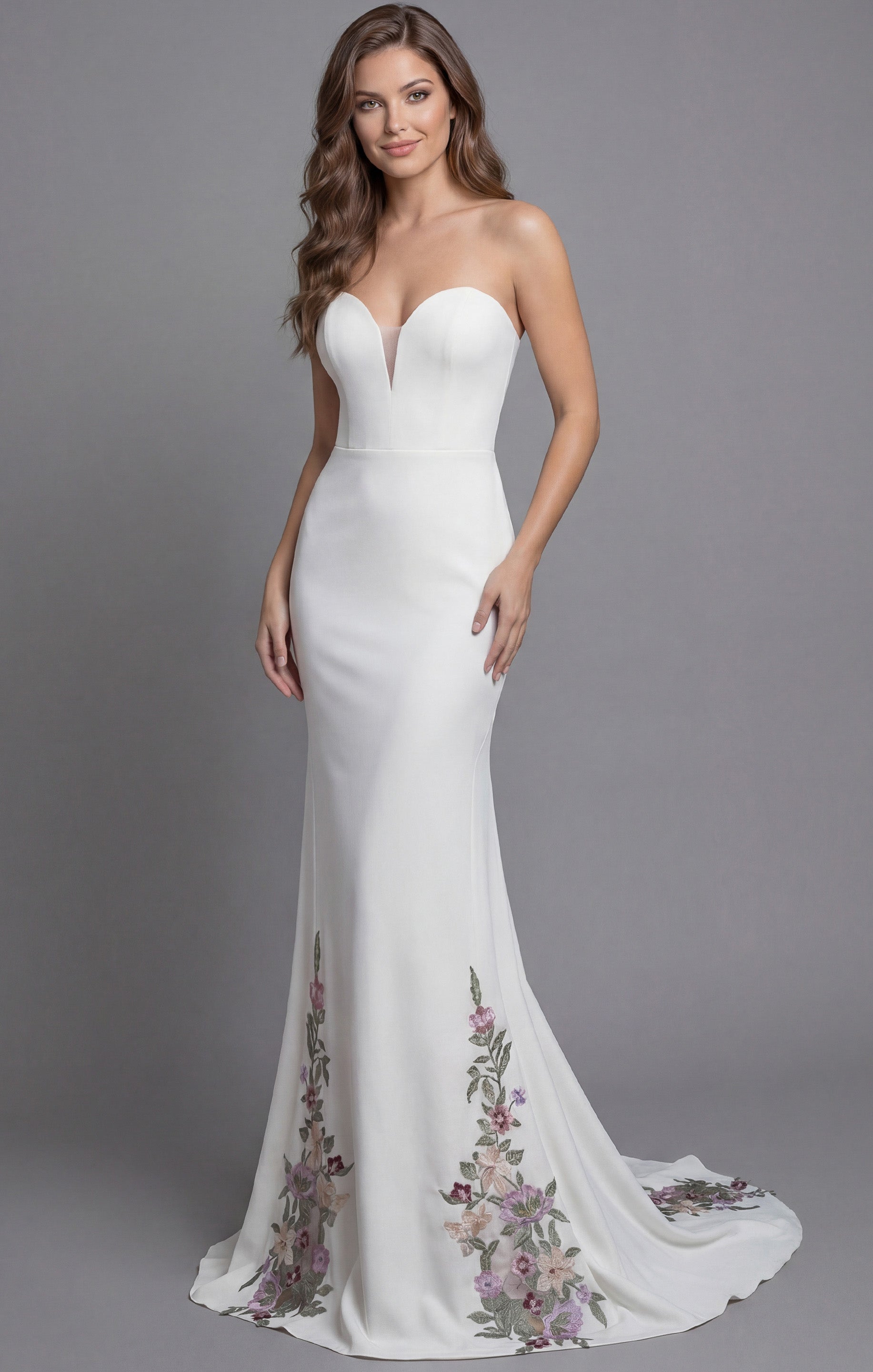 Ivory Strapless Sweetheart A-Line Wedding Gown with 3D Floral Lace Jovani JB43902