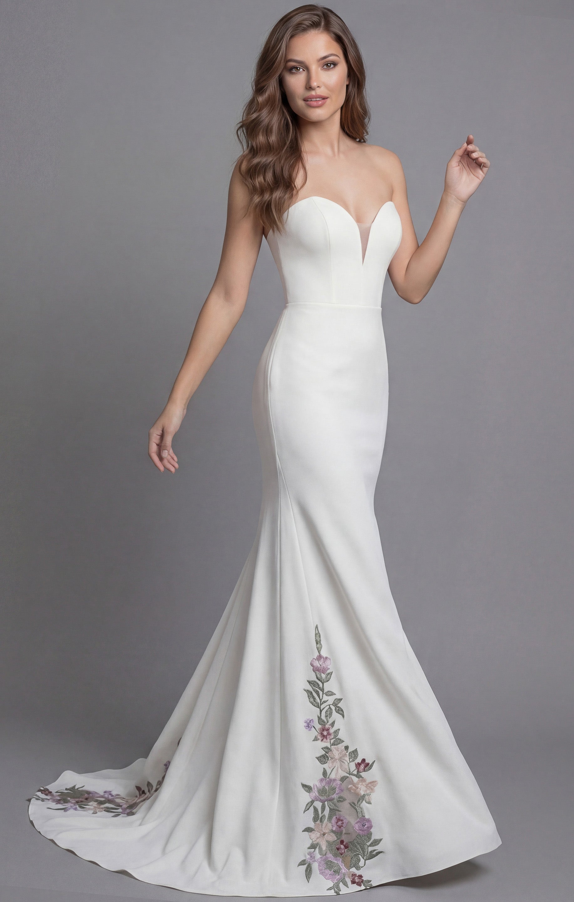 Ivory Strapless Sweetheart A-Line Wedding Gown with 3D Floral Lace Jovani JB43902