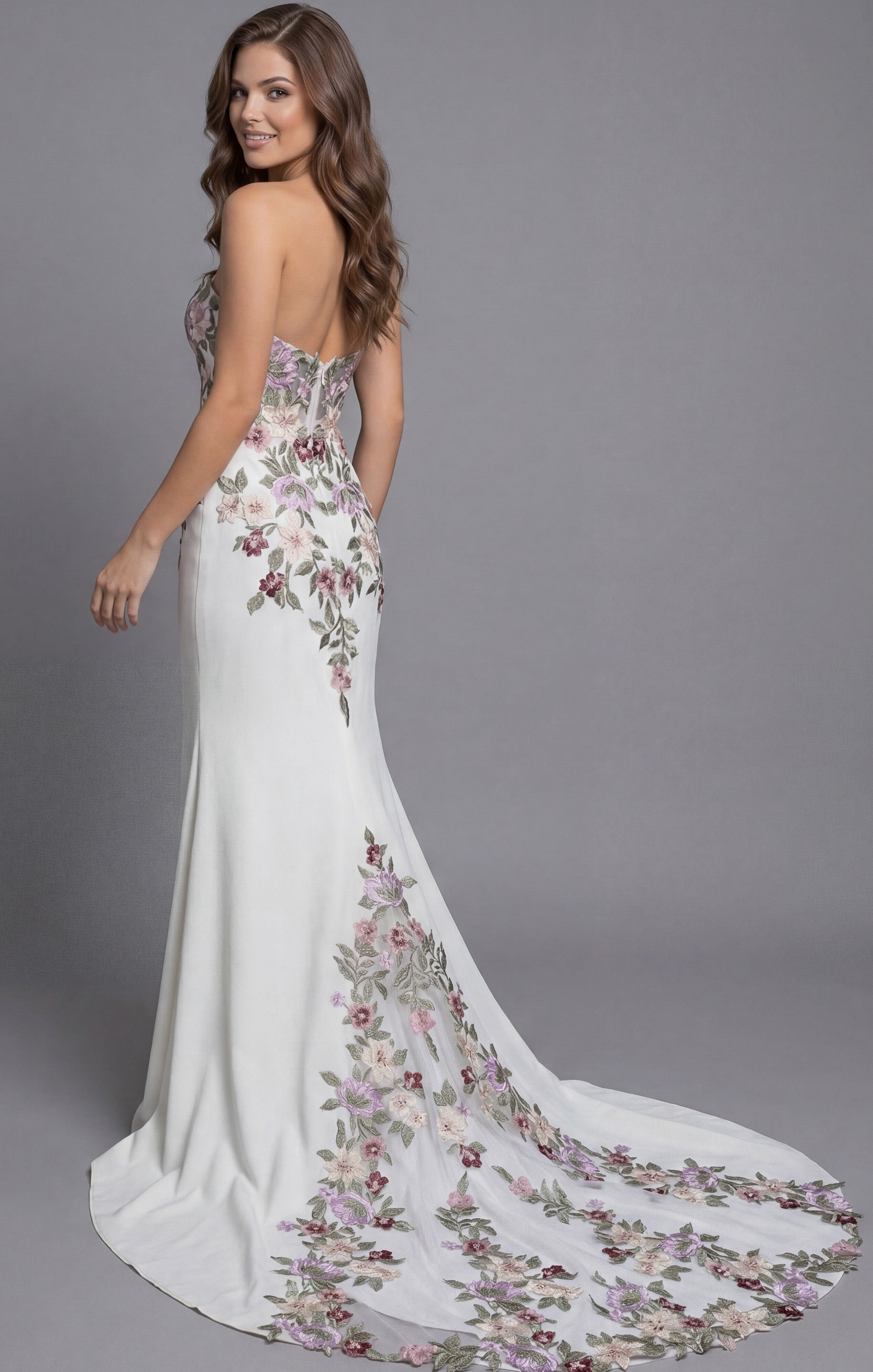 Ivory Strapless Sweetheart A-Line Wedding Gown with 3D Floral Lace Jovani JB43902