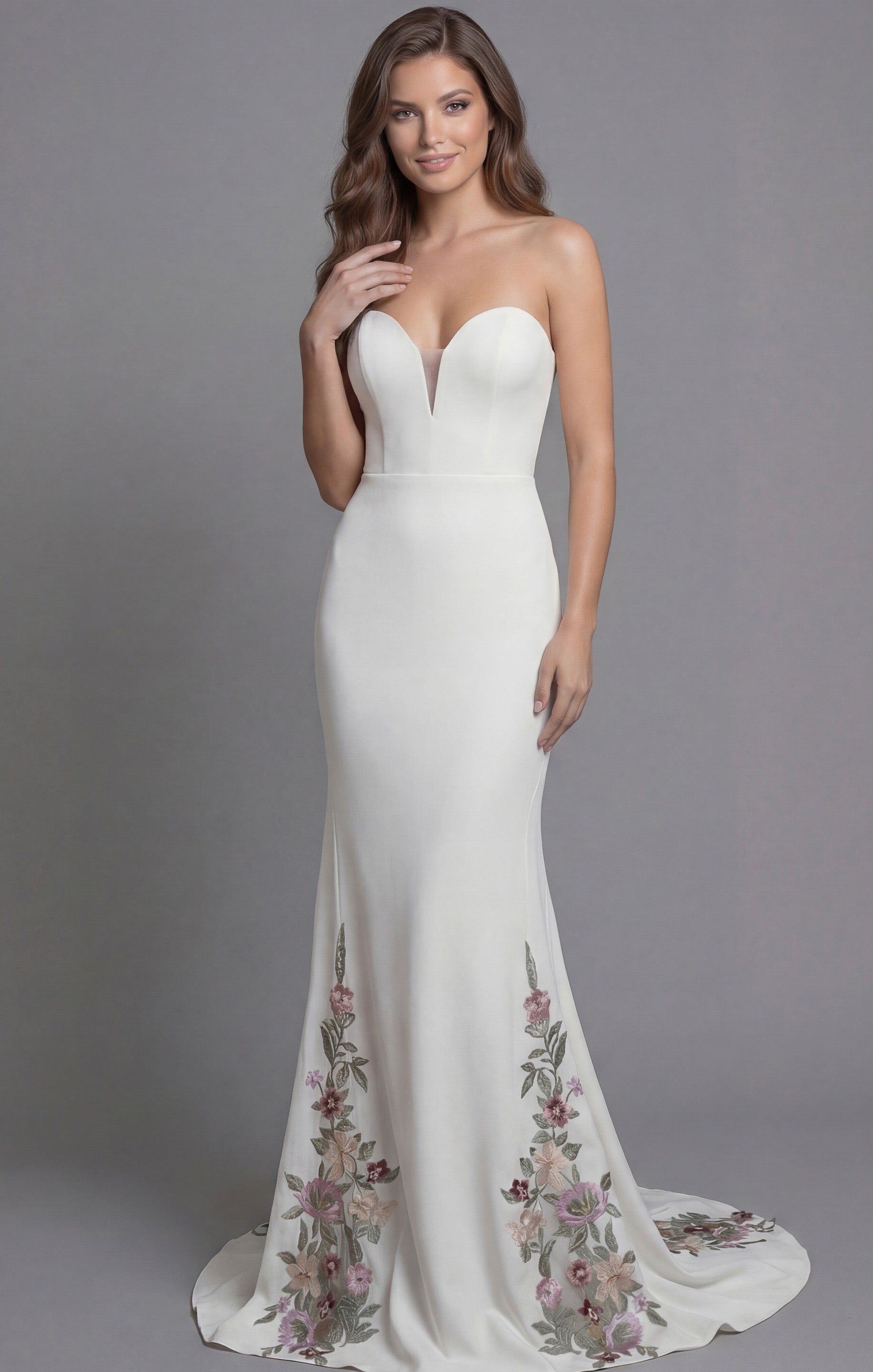 Ivory Strapless Sweetheart A-Line Wedding Gown with 3D Floral Lace Jovani JB43902