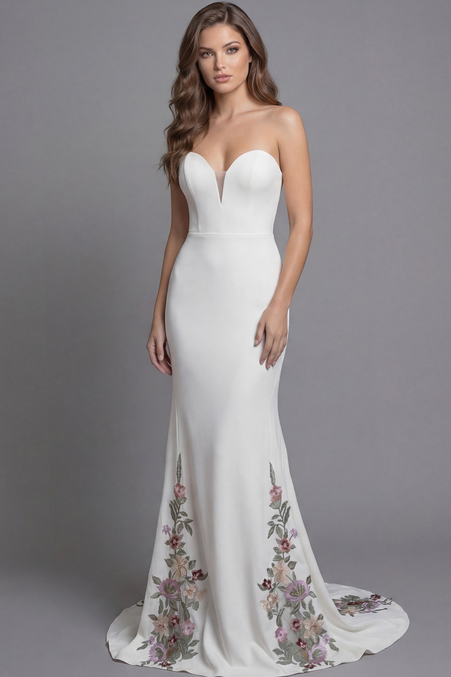 Ivory Strapless Sweetheart A-Line Wedding Gown with 3D Floral Lace Jovani JB43902