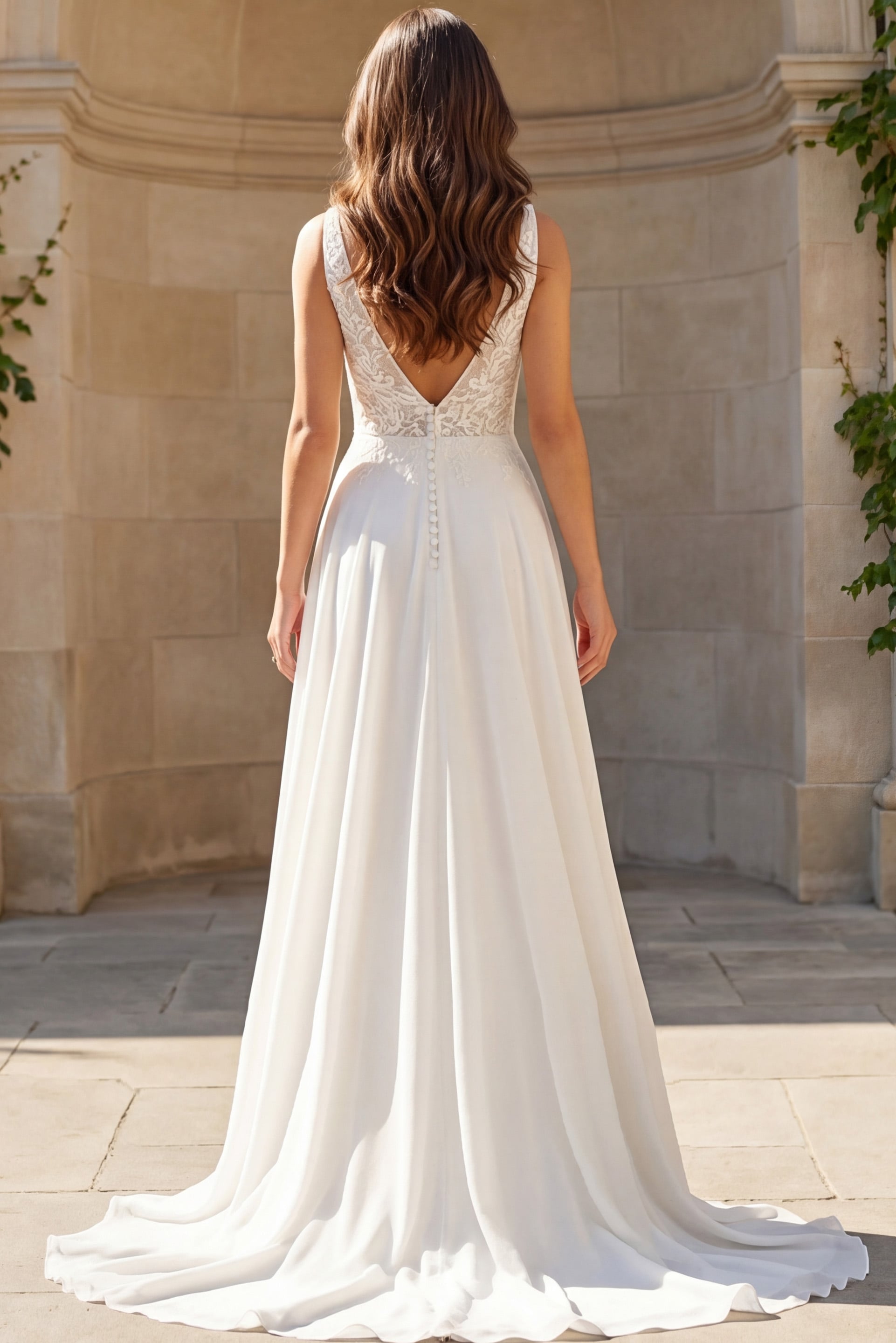 V-Neck Floor-Length Chiffon Wedding A-Line Gown Jovani JB43905