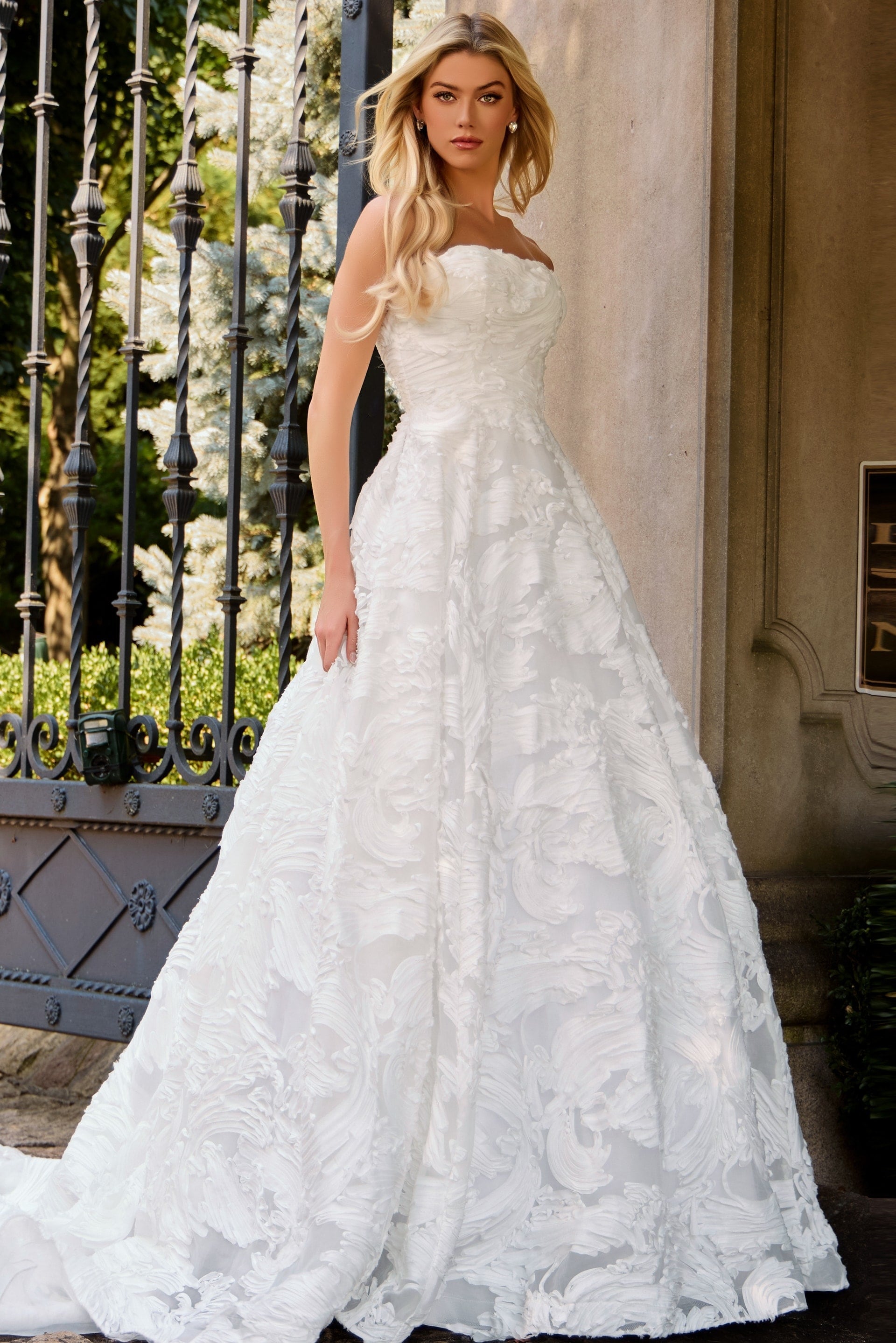 Strapless Floor-Length Lace Wedding Ball Gown Jovani JB44115