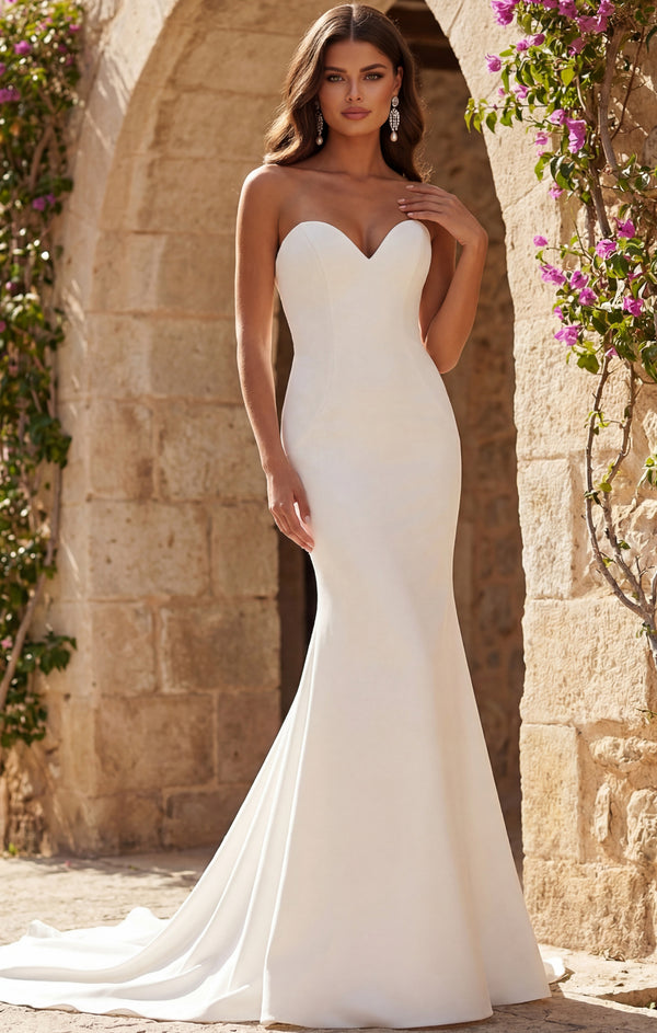 Off-the-Shoulder Floor-Length Lace Bridal A-Line Gown with Sweetheart Bodice Jovani JB45113