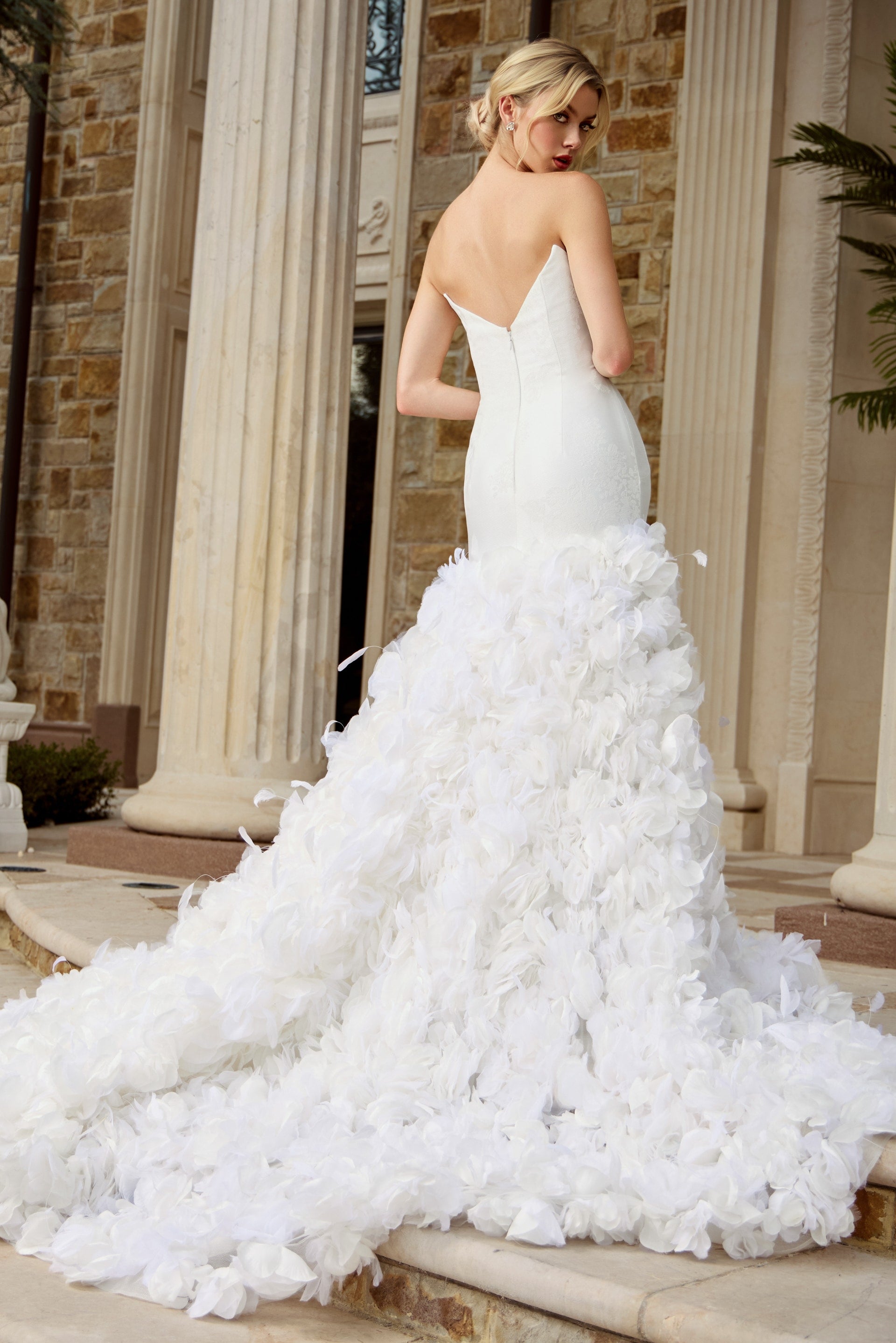 Deep V-Neck Floor-Length Crepe Wedding Mermaid Gown Jovani JB45121