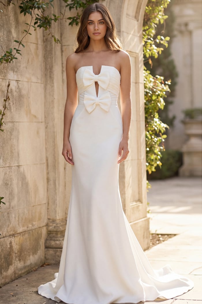 Strapless Floor-Length Crepe Wedding Mermaid Gown Jovani JB45671