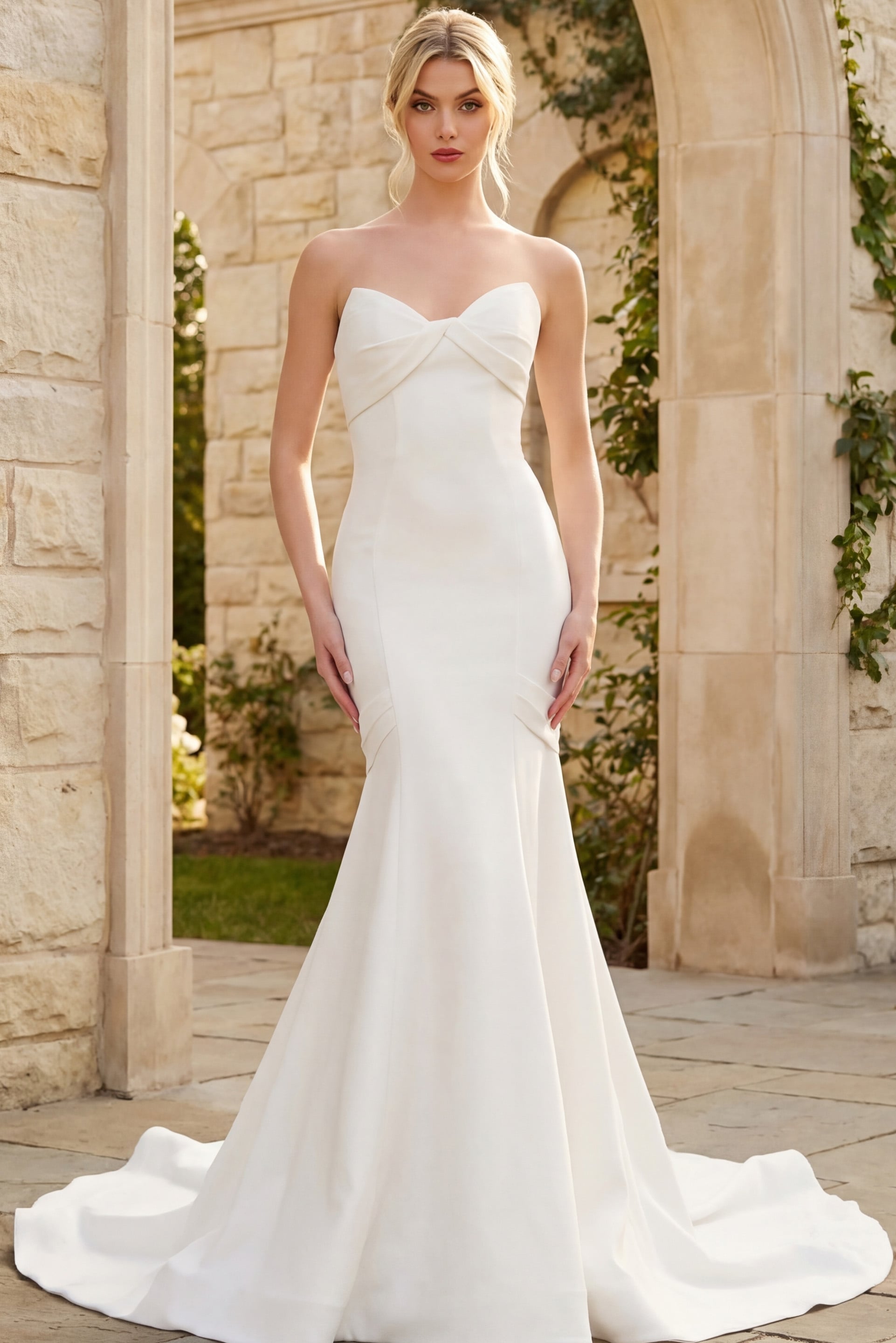 Sweetheart Floor-Length Crepe Wedding Mermaid Gown Jovani JB47389