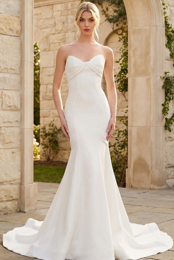 Sweetheart Floor-Length Crepe Wedding Mermaid Gown Jovani JB47389