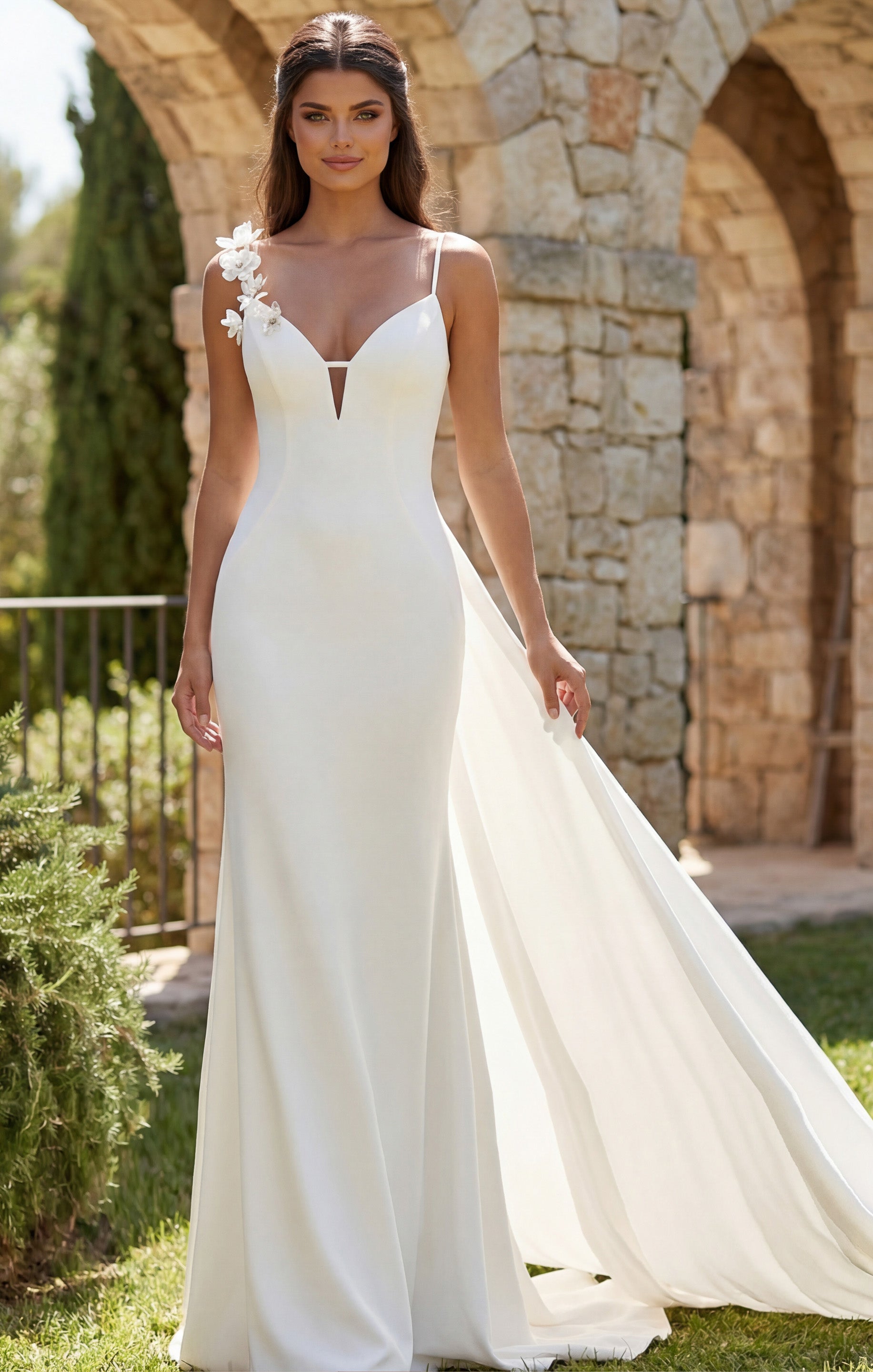Off White Off-the-Shoulder Floor-Length Lace Bridal A-Line Gown with Floral Embroidery Jovani JB49631