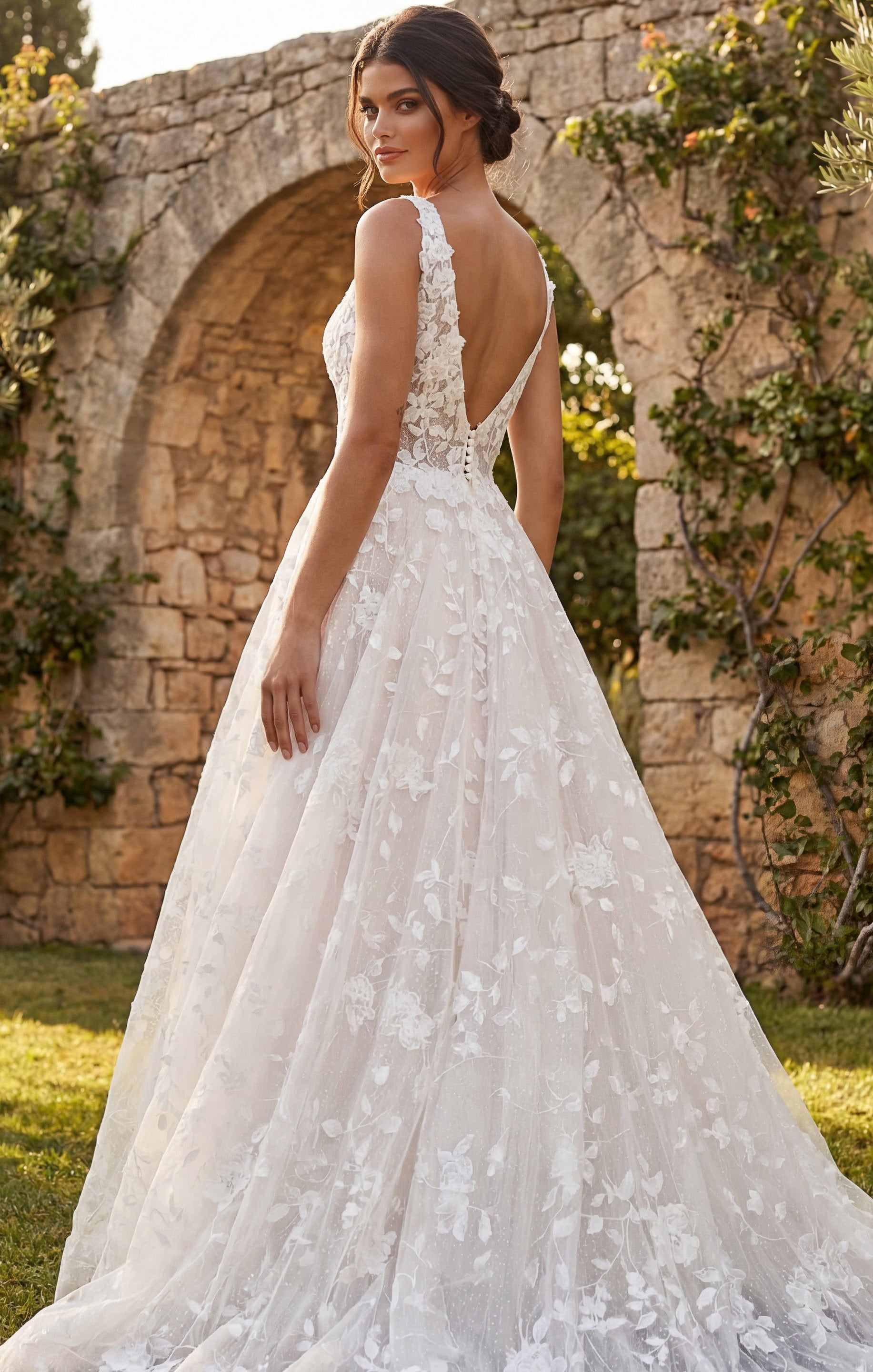 jovani lace wedding dress High Neck Floor-Length Lace Wedding Gown with Sheer Illusion Bodice Jovani  JB49748