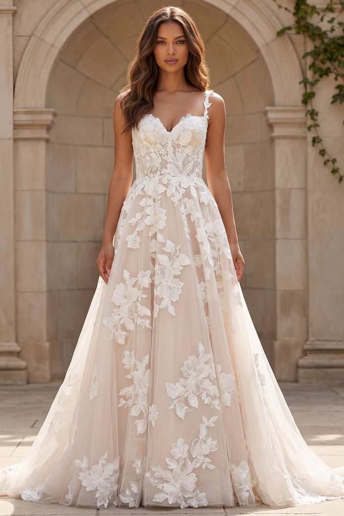 Sweetheart Floor-Length Tulle Wedding A-Line Gown Jovani JB99062