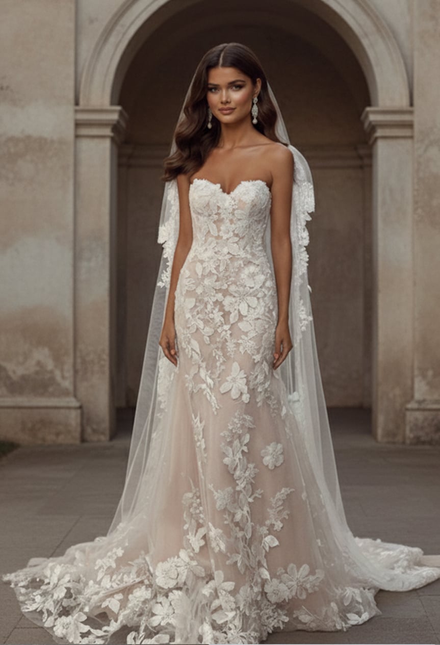 Strapless Floor-Length Tulle Wedding Mermaid/Trumpet Jovani JB99063