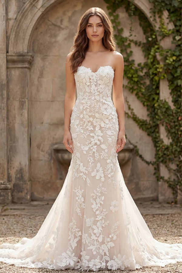 Strapless Floor-Length Tulle Wedding Mermaid Trumpet Jovani JB99063