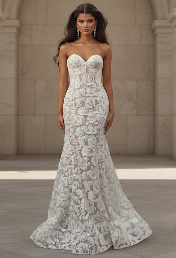 Sweetheart Floor-Length Lace Wedding Mermaid Trumpet Jovani JB99067
