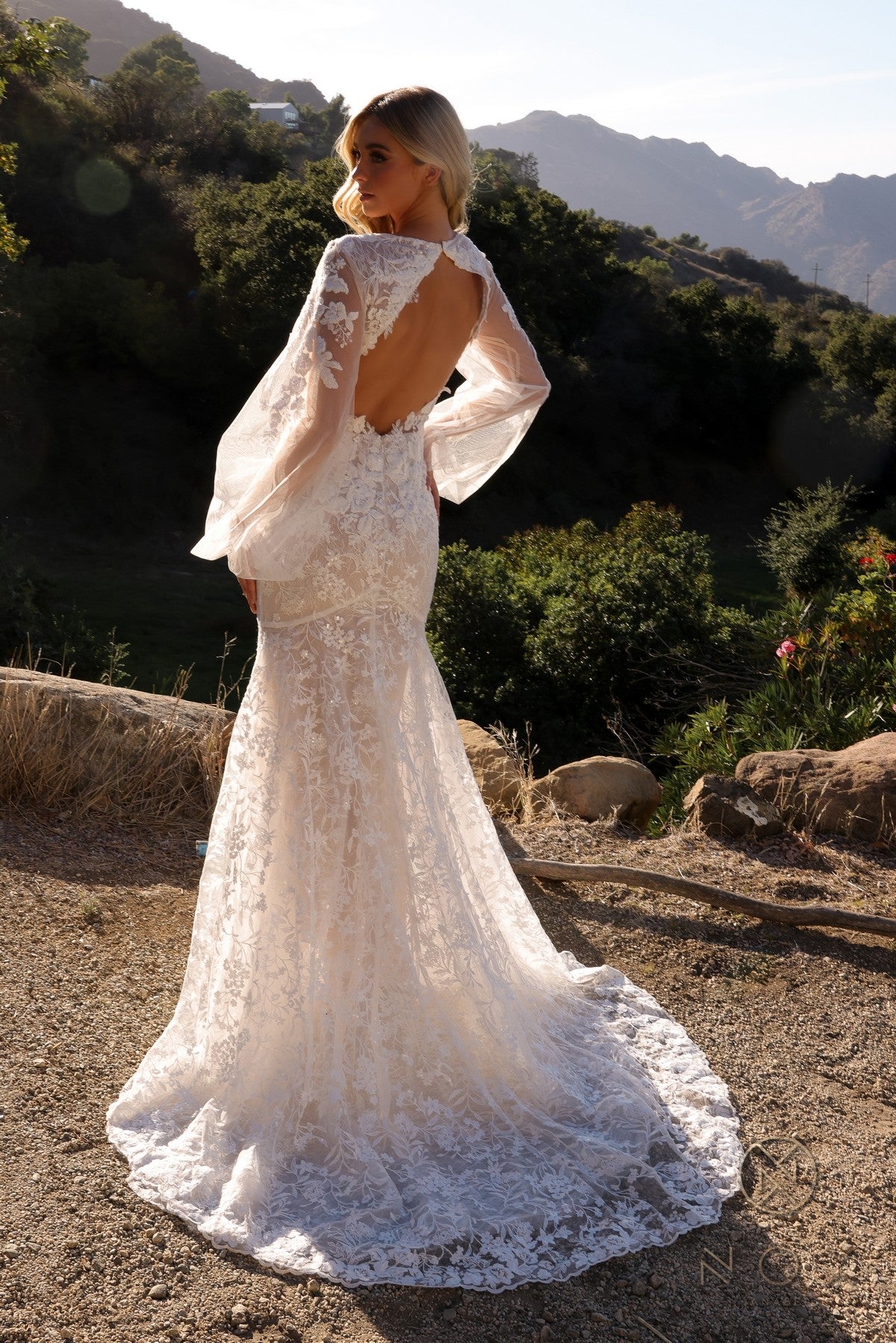 Nox Anabel JE1009L Long Sleeve Floral Applique Mermaid Wedding Dress