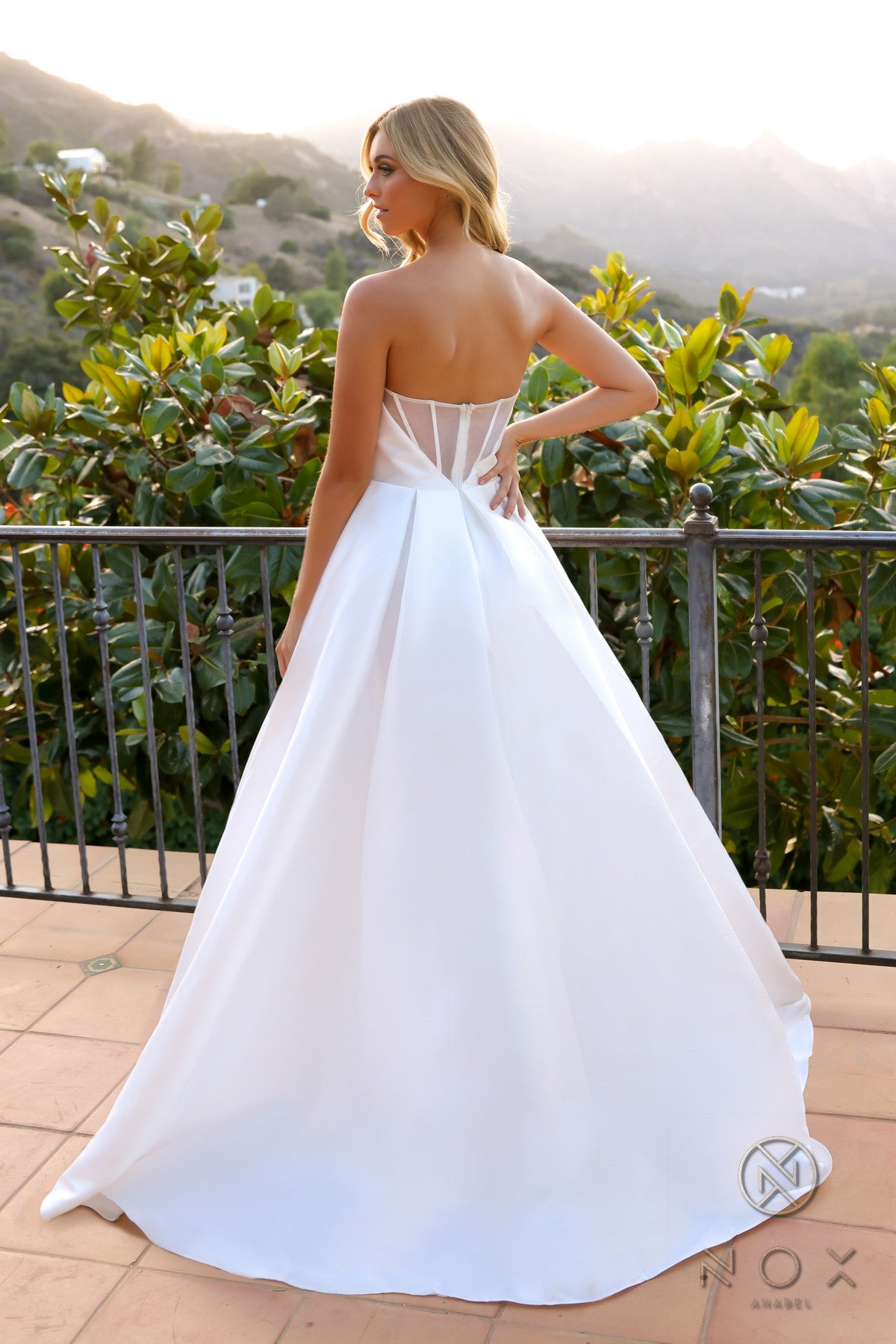 White Nox Anabel JE988 Long A Line Slit Corset Wedding Dress for $315.0 – The Dress Outlet