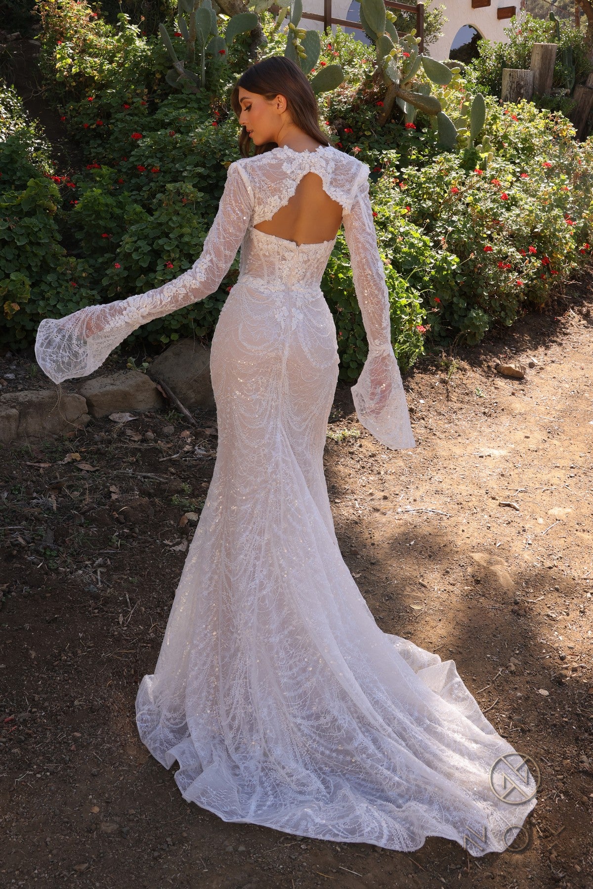 Nox Anabel JE994L Long Fitted Beaded Lace Mermaid Wedding Dress - White&Nude / 12 Nox Anabel JE994L Long Fitted Beaded Lace Mermaid Wedding Dress - White&Nude / 12