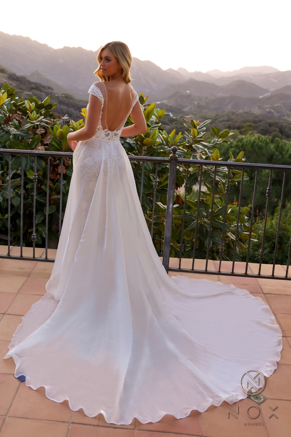 Nox Anabel JE995L Long Beaded Overskirt Wedding Dress