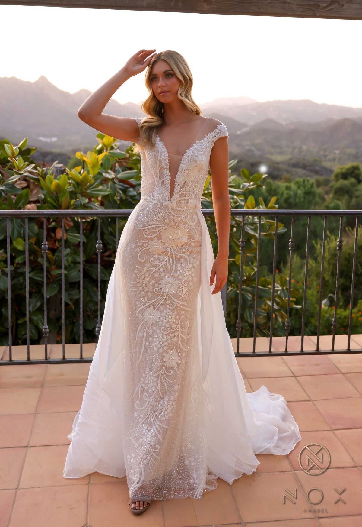 Nox Anabel JE995L Long Beaded Overskirt Wedding Dress
