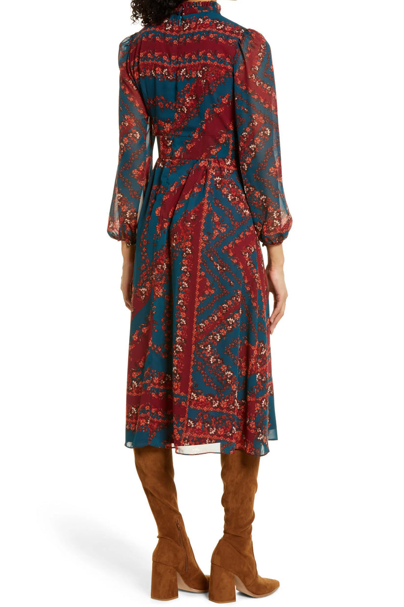 Julia Jordan JJ38589 Floral Long Sleeve A Line Midi Cocktail Dress