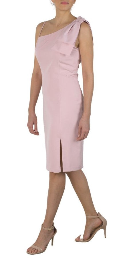 Julia Jordan One Shoulder Bow Side Slit Crepe Sheath Dress JJ38699