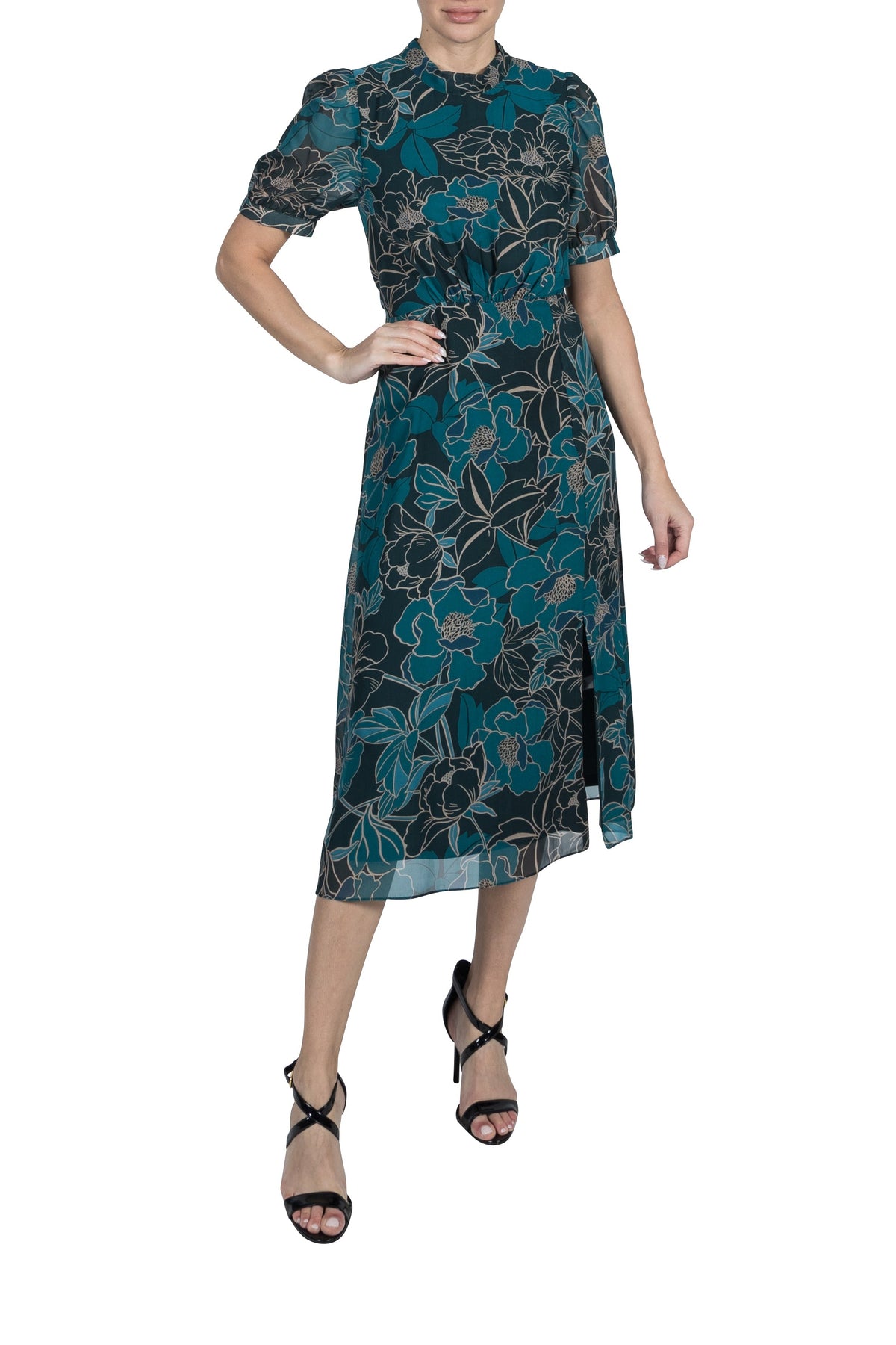 Mock Neck Balloon Sleeve Midi Dress Julia Jordan JJ39604