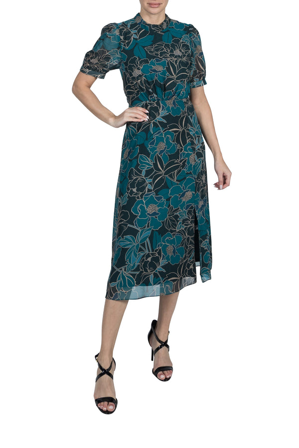 Mock Neck Balloon Sleeve Midi Dress Julia Jordan JJ39604
