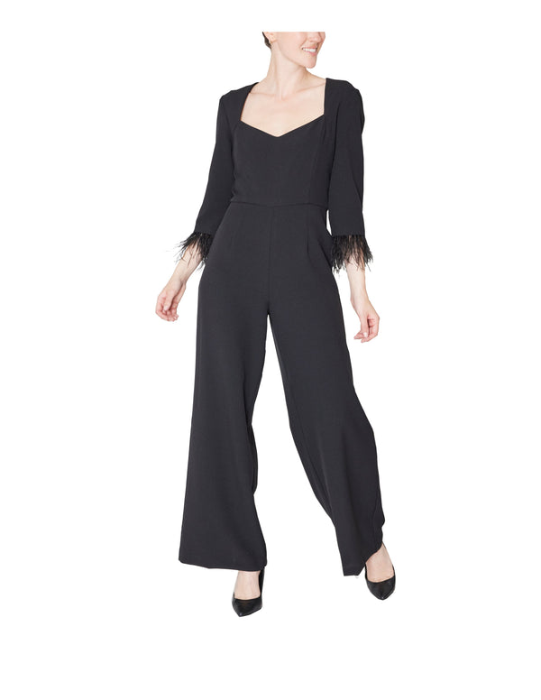 Three-Quarter Sleeve Crepe Wide-Leg Jumpsuit Julia Jordan JJ39816