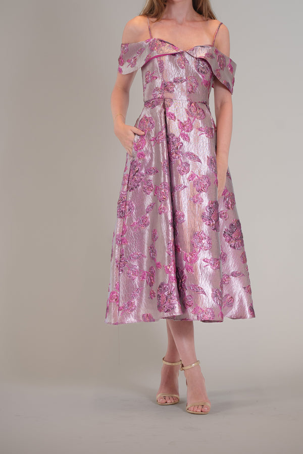 Off Shoulder Floral Jacquard Midi Dress Julia Jordan JJ40707