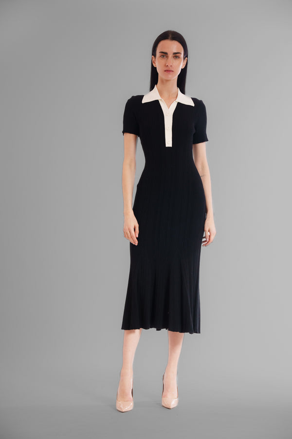 Contrast Collar Short Sleeve Sweater Midi Dress Julia Jordan JJ41020