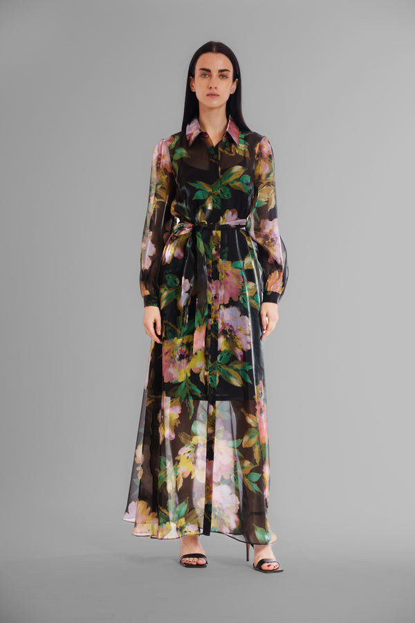 Long Sleeve Floral Organza Shirt Gown Julia Jordan JJ41199