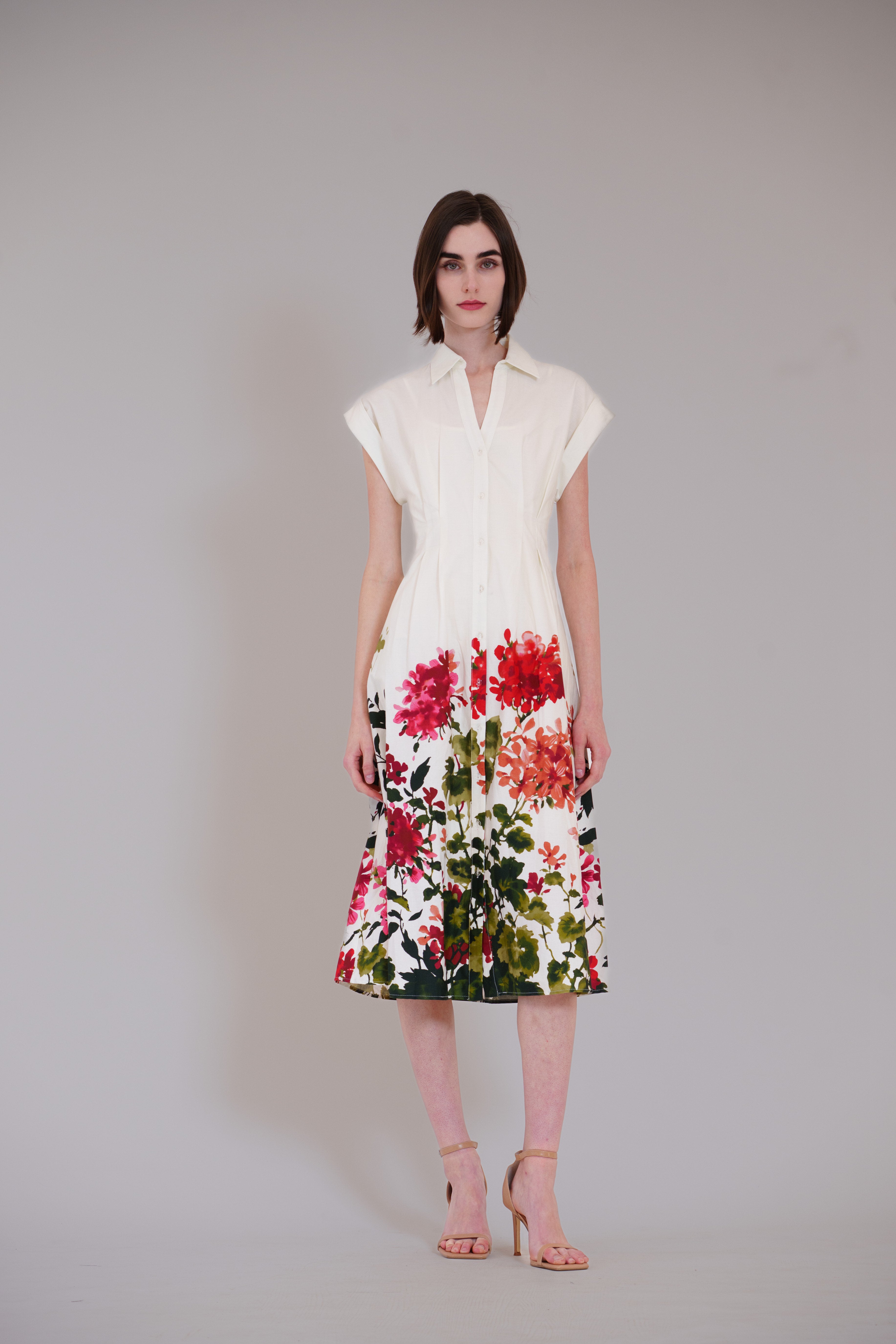 Short Sleeve V-Neck Printed Midi Shirt Dress Julia Jordan JJ41617