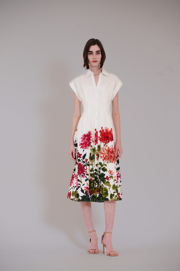 Short Sleeve V-Neck Printed Midi Shirt Dress Julia Jordan JJ41617