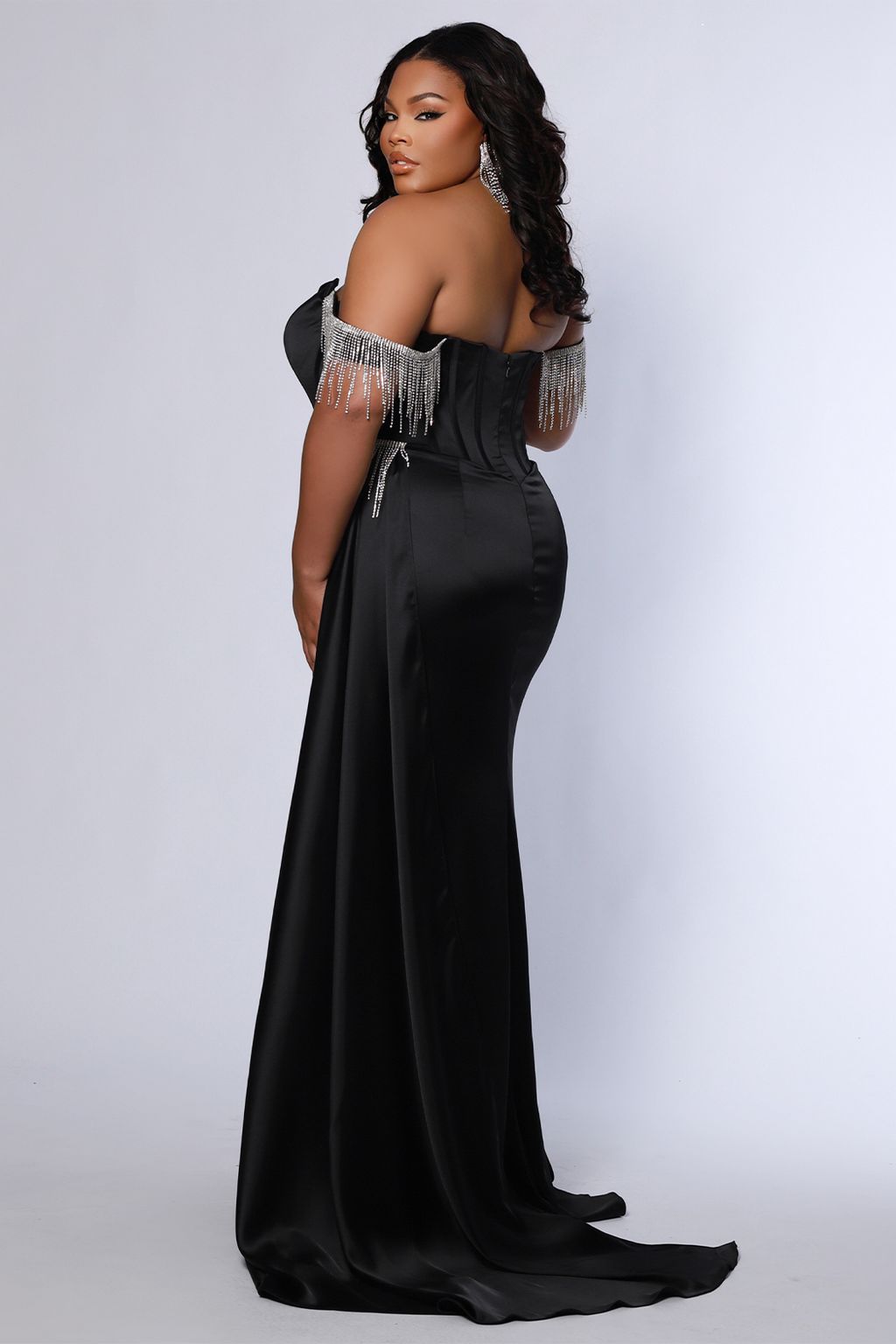Sydneys Closet JK2408 Long Fitted High Slit Formal Plus Size Prom Dress