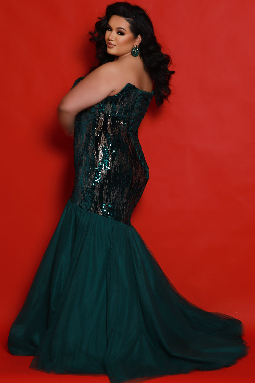 Sydneys Closet JK2411 Sequin Long Formal Mermaid Velvet Evening Plus Size Dress