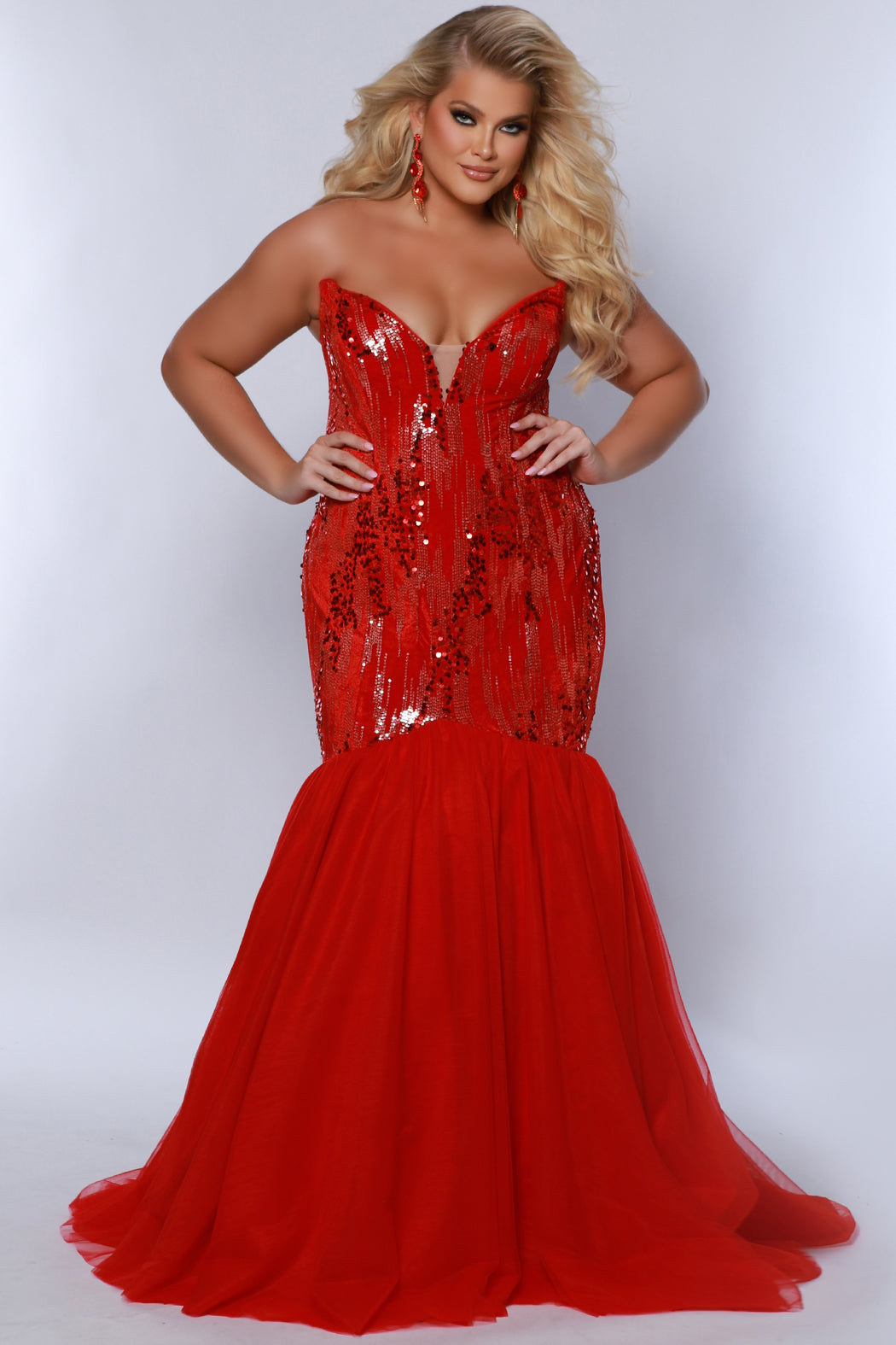 Sydneys Closet JK2411 Sequin Long Formal Mermaid Velvet Evening Plus Size Dress