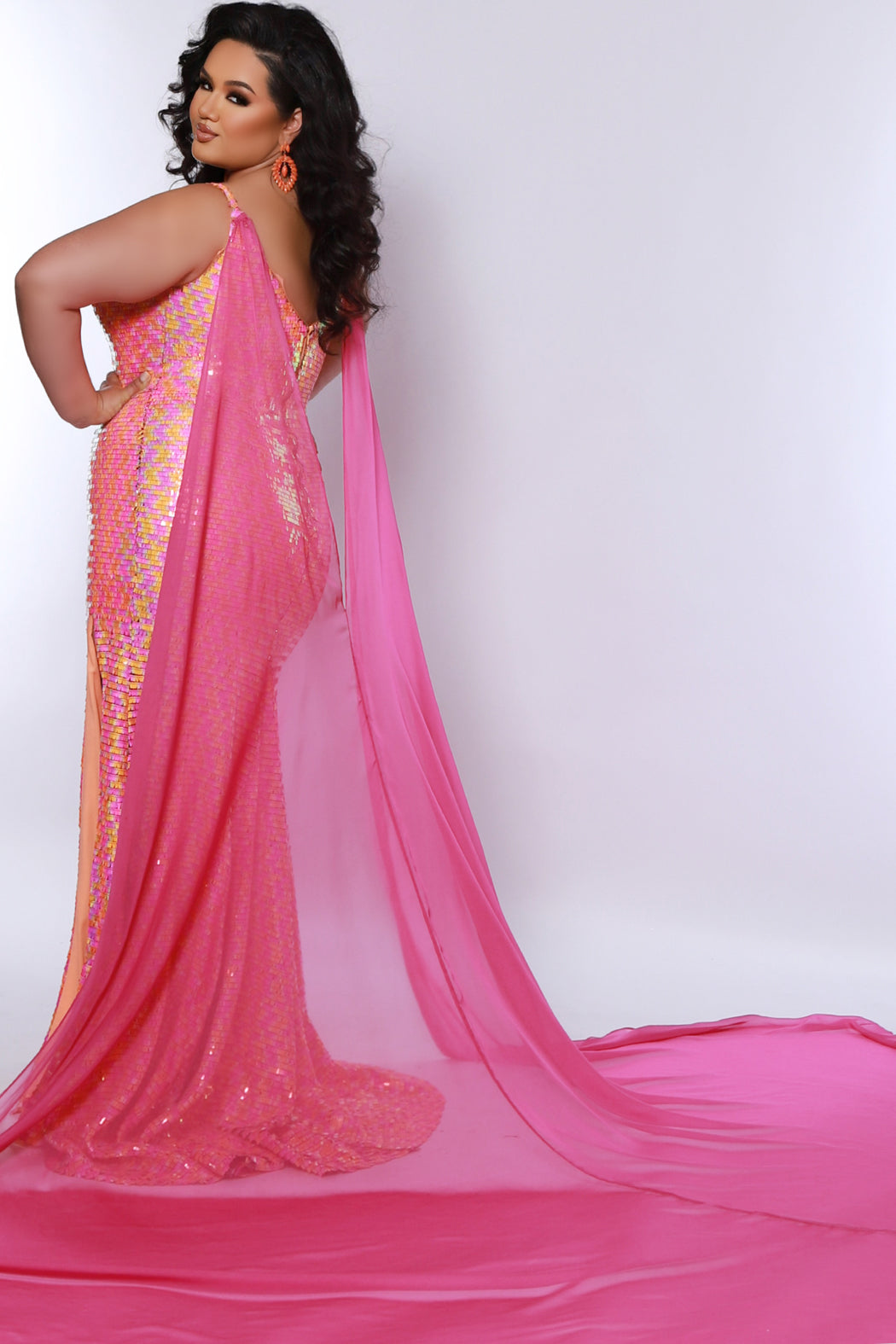 Sydneys Closet JK2413 Fitted Sequin Long Slit Formal Evening Plus Size Dress