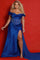 Prom Dresses Fitted Long Ruched Formal Pleated Slit Prom Plus Size Dress Royal