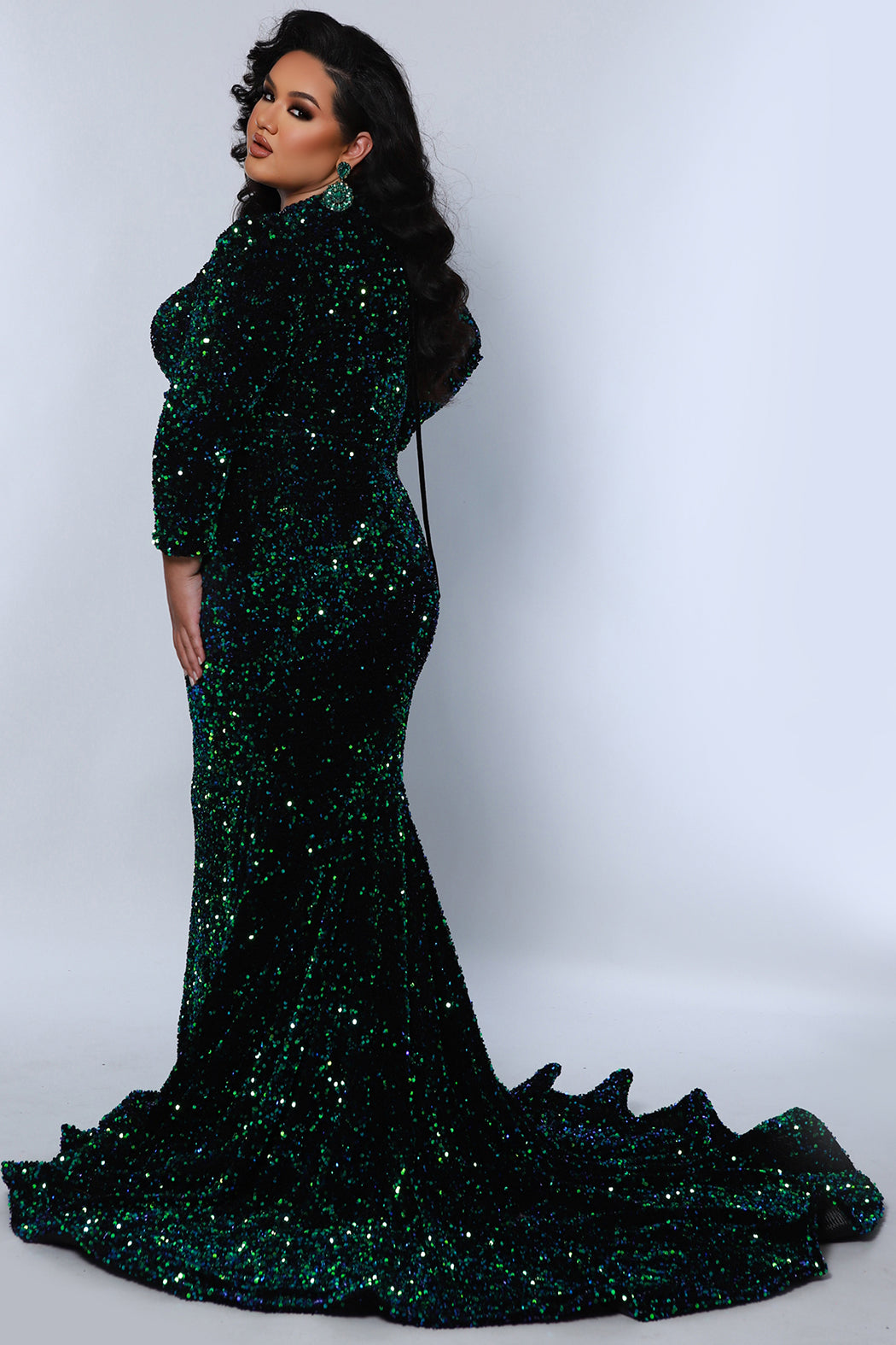 Sydneys Closet JK2421 Mermaid Long Formal Velvet Sequin Evening Plus Size Dress