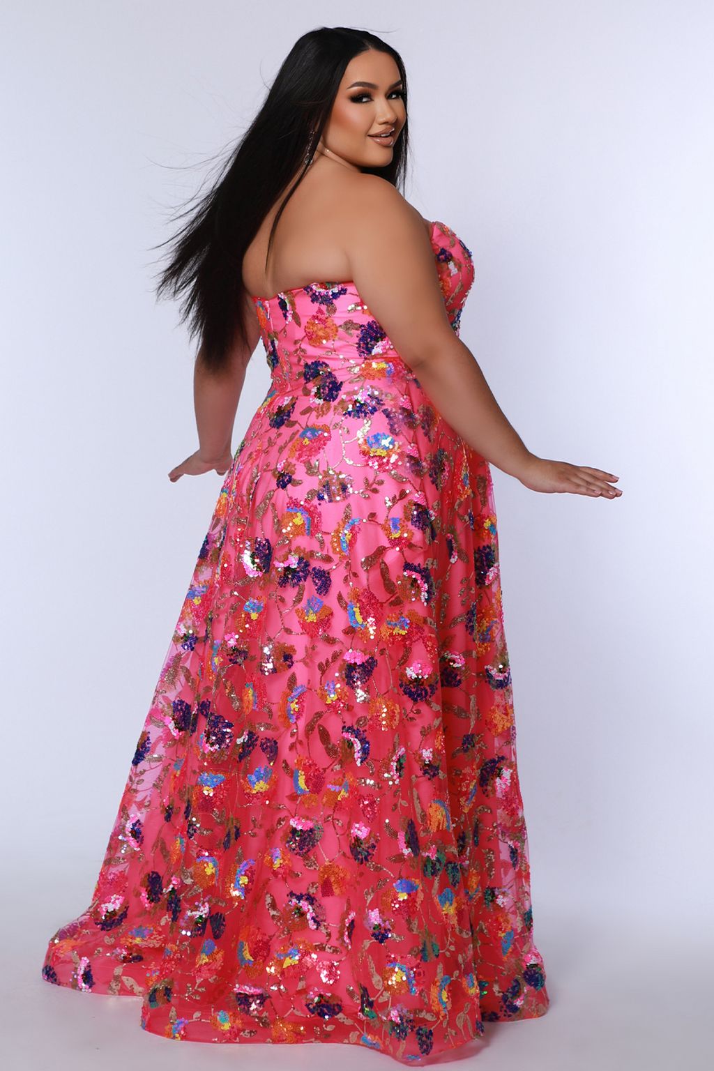 Sydneys Closet JK2508 Long A Line Plus Size Floral Formal Prom Dress