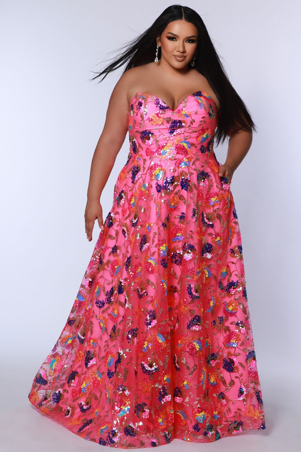 Sydneys Closet JK2508 Long A Line Plus Size Floral Formal Prom Dress
